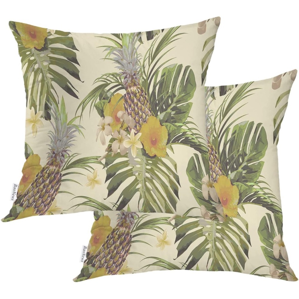 Tropical Leaf Pineapple Print Pillow Covers 16”